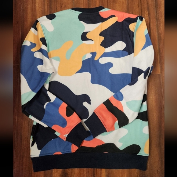 Blue and Orange Crewneck Sweater with Cartoon Design - Picture 2 of 2